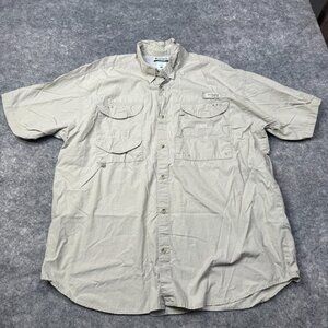 Columbia PFG Shirt Mens XL Beige Button Up Hiking Vented Pockets Camp Outdoor